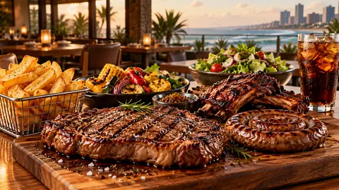 Flame-grilled steak, ribs, boerewors, chips and vegetables at Butcher Boys Umhlanga