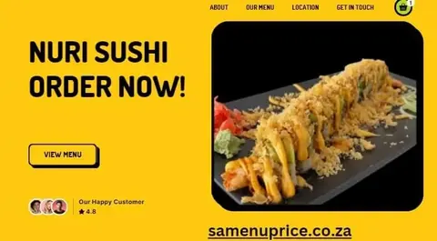 Nuri Sushi menu and platters in Cape Town