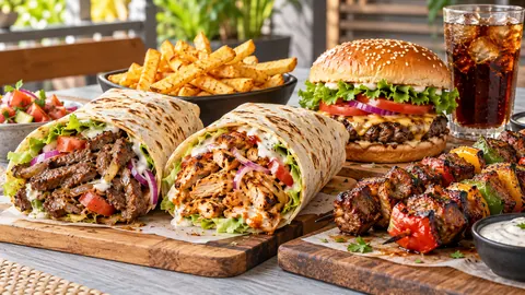 Wrap It Up loaded steak wrap, chicken shawarma, burger, chips and grilled kebabs
